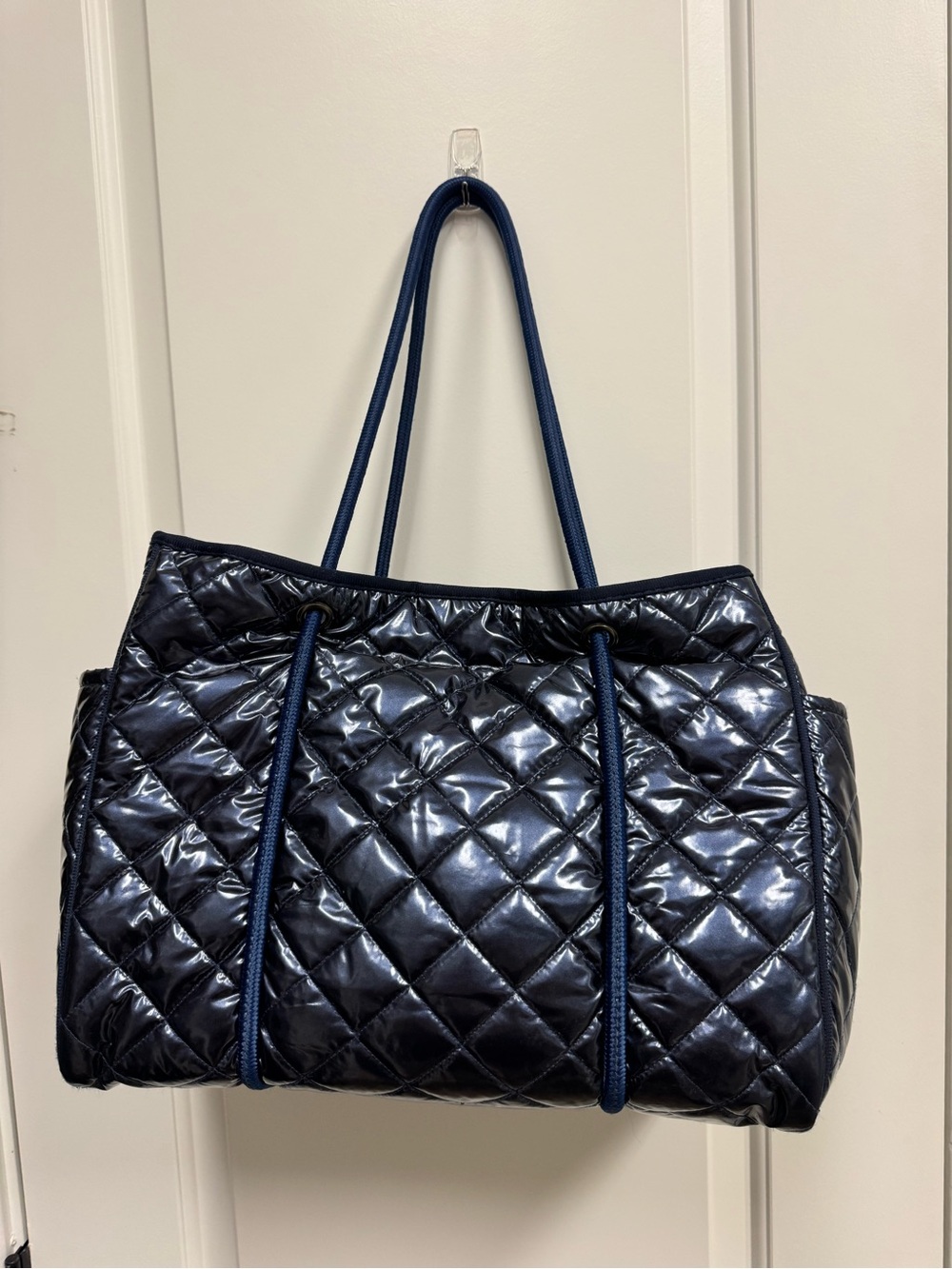 Haute Shore Quilted Navy Tote Bag with Rope Handles